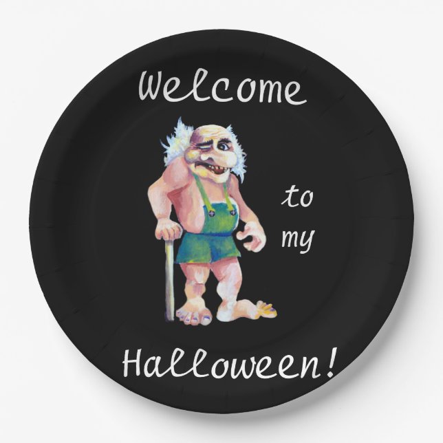 Funny Halloween Scandinavian Ogre Troll Paper Plate (Front)