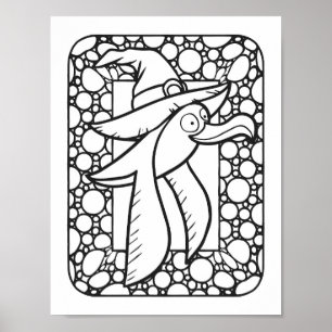 Funny Halloween Seagull Flying Colouring Page Poster