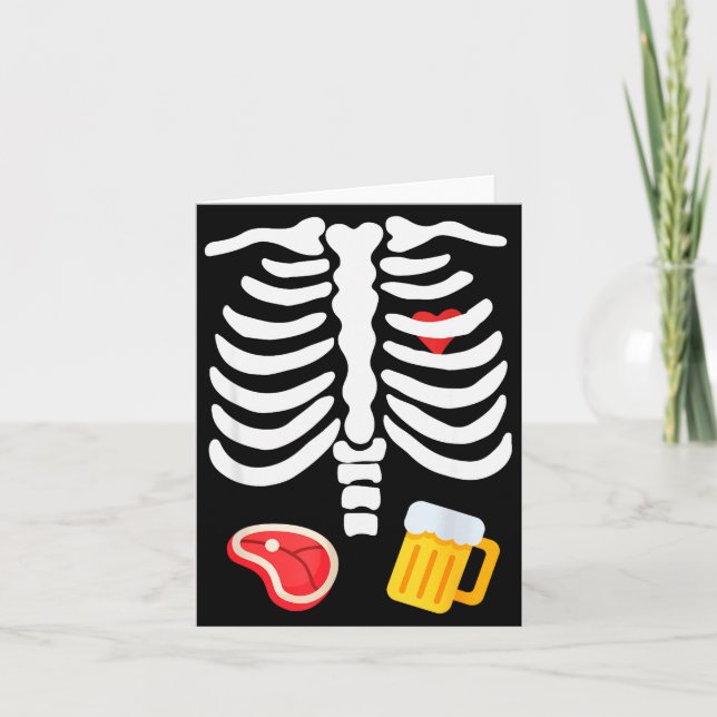 Funny Halloween Skeleton Beer &amp; Steak Costume  Card (Front)