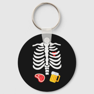 Funny Halloween Skeleton Beer & Steak Costume Key Ring
