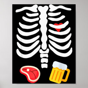 Funny Halloween Skeleton Beer & Steak Costume Poster