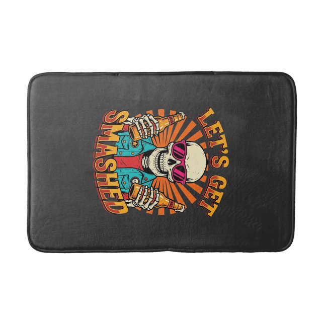 Funny Halloween Skeleton Beer Smashed Design_1 Bath Mat (Front)