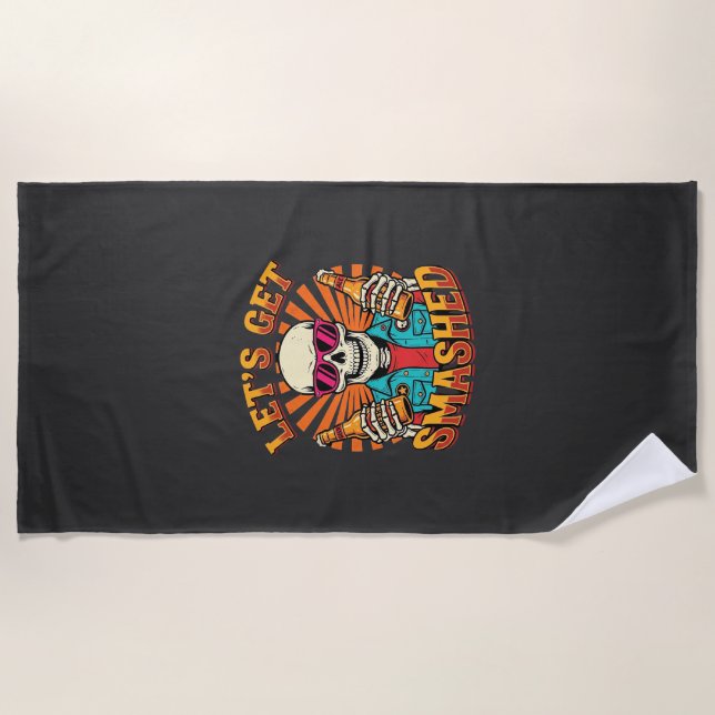 Funny Halloween Skeleton Beer Smashed Design_1 Beach Towel (Front)