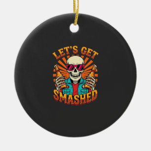 Funny Halloween Skeleton Beer Smashed Design_1 Ceramic Tree Decoration