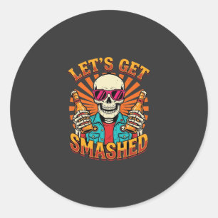 Funny Halloween Skeleton Beer Smashed Design_1 Classic Round Sticker
