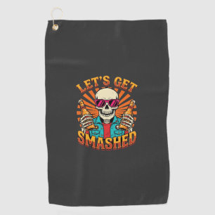 Funny Halloween Skeleton Beer Smashed Design_1 Golf Towel