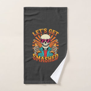 Funny Halloween Skeleton Beer Smashed Design_1 Hand Towel