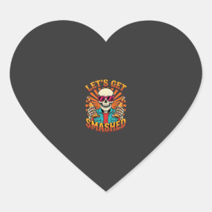 Funny Halloween Skeleton Beer Smashed Design_1 Heart Sticker