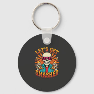 Funny Halloween Skeleton Beer Smashed Design_1 Key Ring