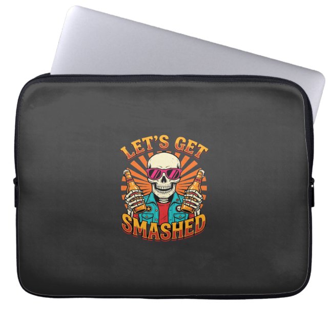 Funny Halloween Skeleton Beer Smashed Design_1 Laptop Sleeve (Front)