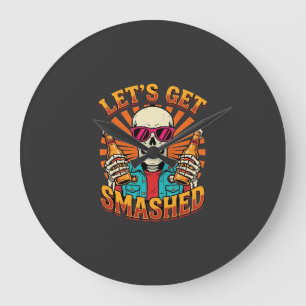 Funny Halloween Skeleton Beer Smashed Design_1 Large Clock