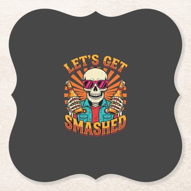 Funny Halloween Skeleton Beer Smashed Design_1 Paper Coaster (Front)