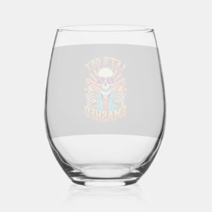 Funny Halloween Skeleton Beer Smashed Design_1 Stemless Wine Glass