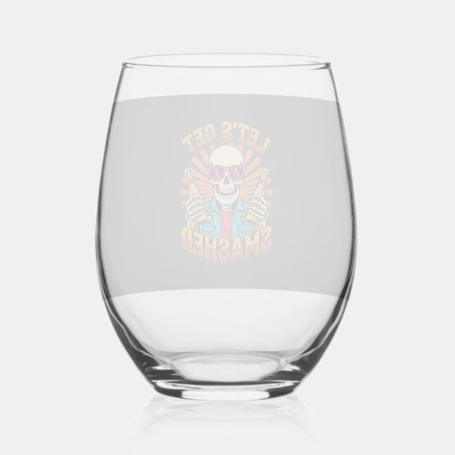 Funny Halloween Skeleton Beer Smashed Design_1 Stemless Wine Glass (Front)