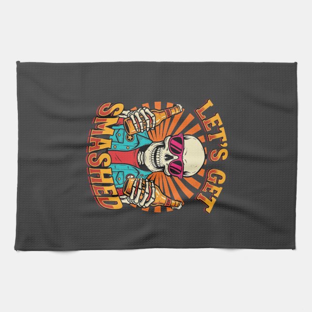 Funny Halloween Skeleton Beer Smashed Design_1 Tea Towel (Horizontal)