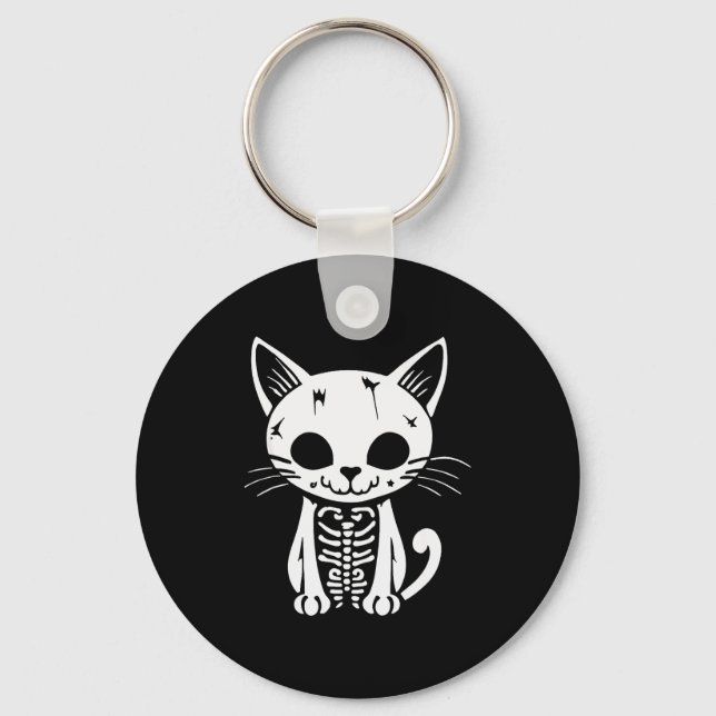 Funny Halloween Skeleton Cat Kitty Costume Skull C Key Ring (Front)