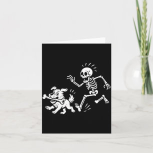 Funny Halloween Skeleton Chasing Dog Spooky Season Card