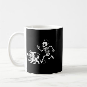 Funny Halloween Skeleton Chasing Dog Spooky Season Coffee Mug