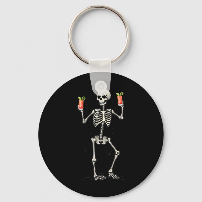 Funny Halloween Skeleton Drinking Bloody Mary Tail Key Ring (Front)