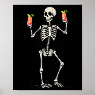 Funny Halloween Skeleton Drinking Bloody Mary Tail Poster