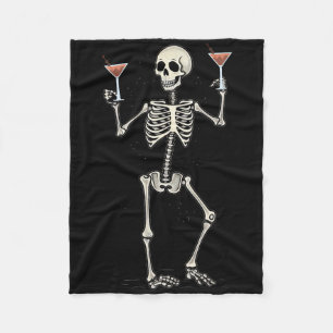 Funny Halloween Skeleton Drinking Manhattan Tail  Fleece Blanket