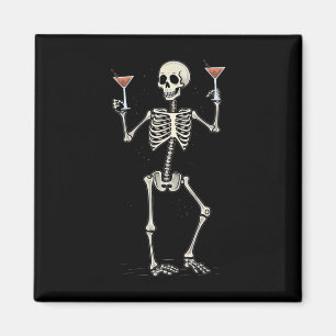 Funny Halloween Skeleton Drinking Manhattan Tail Magnet