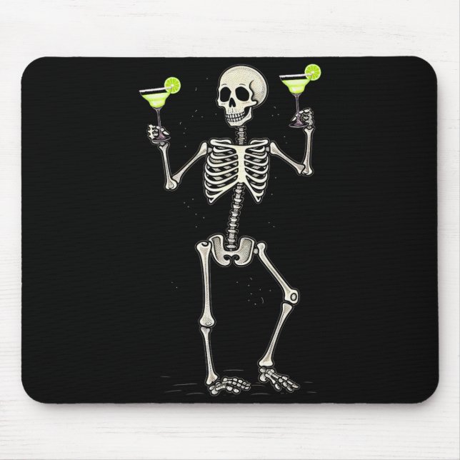 Funny Halloween Skeleton Drinking Margarita Tail  Mouse Mat (Front)
