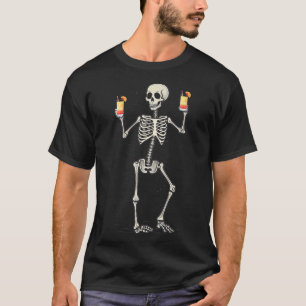 Funny Halloween Skeleton Drinking Tequila Sunrise T-Shirt