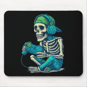 Funny Halloween Skeleton Gamer Boys Men Video Game Mouse Mat