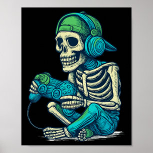 Funny Halloween Skeleton Gamer Boys Men Video Game Poster