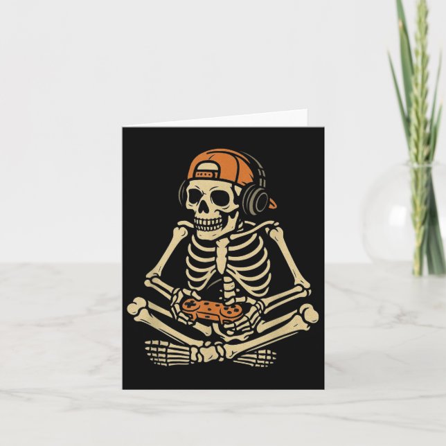 Funny Halloween Skeleton Gamer Video Gaming Boys M Card (Front)