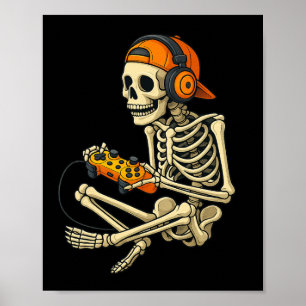 Funny Halloween Skeleton Gamer Video Gaming Boys M Poster