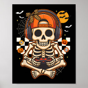 Funny Halloween Skeleton Gamer Video Gaming Boys M Poster