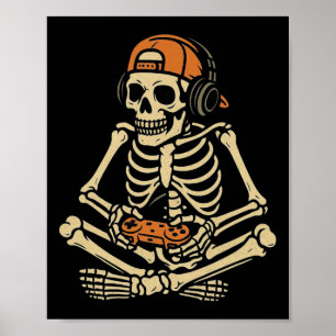 Funny Halloween Skeleton Gamer Video Gaming Boys M Poster