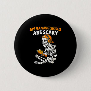 Funny Halloween Skeleton Gamer Video Gaming Skills 6 Cm Round Badge