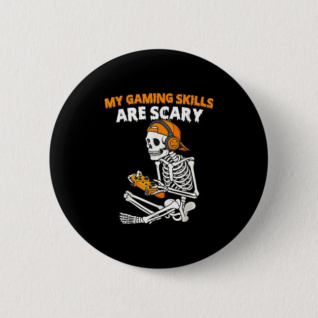 Funny Halloween Skeleton Gamer Video Gaming Skills 6 Cm Round Badge (Front)