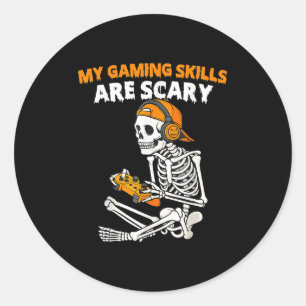 Funny Halloween Skeleton Gamer Video Gaming Skills Classic Round Sticker