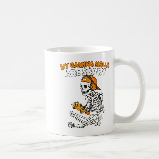 Funny Halloween Skeleton Gamer Video Gaming Skills Coffee Mug (Right)