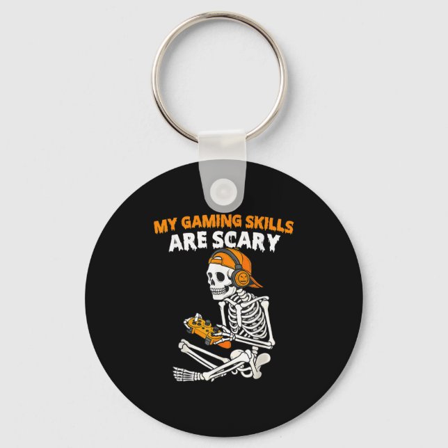 Funny Halloween Skeleton Gamer Video Gaming Skills Key Ring (Front)