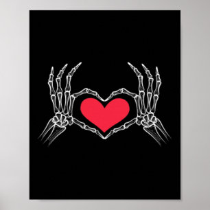 Funny Halloween Skeleton Hand Heart Sign Love Red 