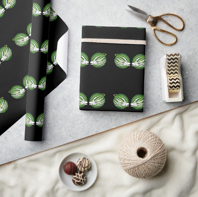 Funny Halloween Skeleton Hands Holding Melons Wrapping Paper (Crafts)