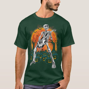 Funny Halloween Skeleton Playing Guitar Pumpkin Me T-Shirt