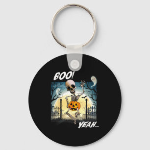 Funny halloween skeleton pumpkin boo yeah ghost key ring