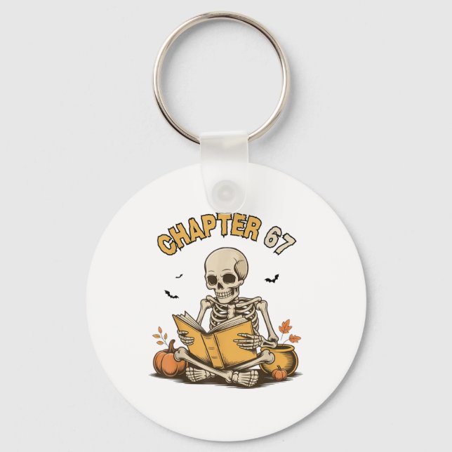 Funny Halloween Skeleton Reading Book 67 Memes _1  Key Ring (Front)