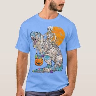 Funny Halloween Skeleton Riding Mummy Dinosaur T R T-Shirt