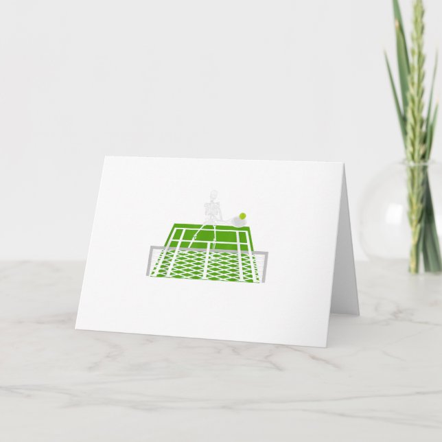 funny halloween skeleton skull playing tennis holiday card (Front)