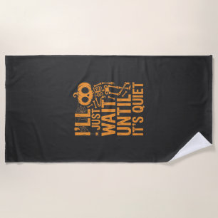 Funny Halloween Skeleton Waiting for Quiet Design Beach Towel