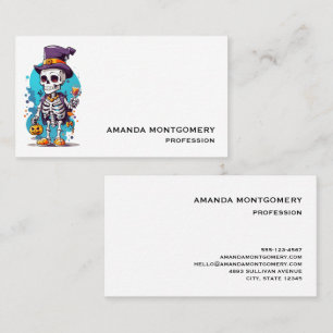 Funny Halloween Skeleton wearing Top Hat Business Card