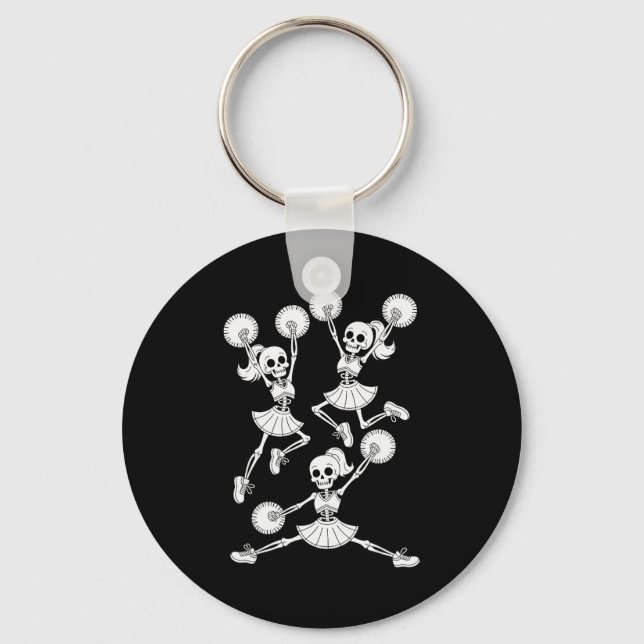 Funny Halloween Skeletons Cheerleader Pajama Cheer Key Ring (Front)