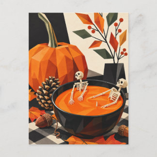 Funny Halloween Skeletons Pumpkin Bath Postcard